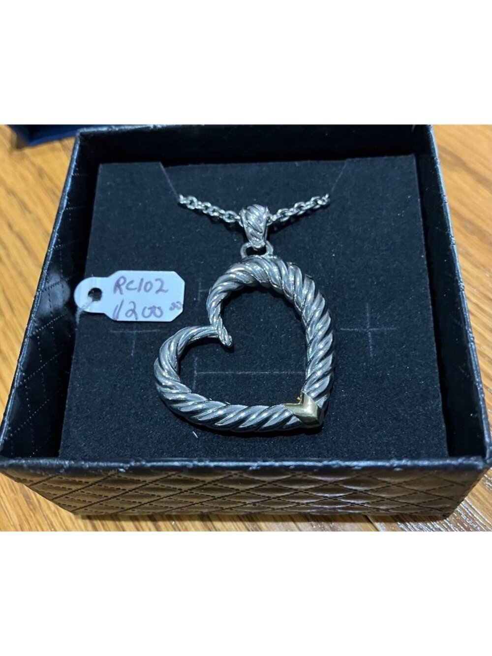 Sterling Silver Heart Pendant Necklace w/gold accent at heart base, 18”